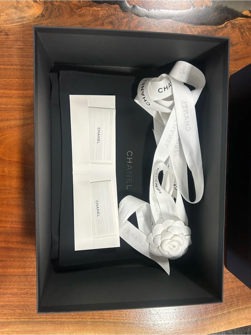 CHANEL Gift box with Dust Bag + Camellia Accessory-Medium Rectangular
